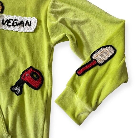 Michaela Buerger Light Green Velour Hoodie with Crochet Patches, Size  S - Picture 10 of 14